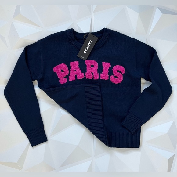 🩷 Express PARIS BOUCLE KNIT PATCH SWEATER Women’s - Picture 3 of 12